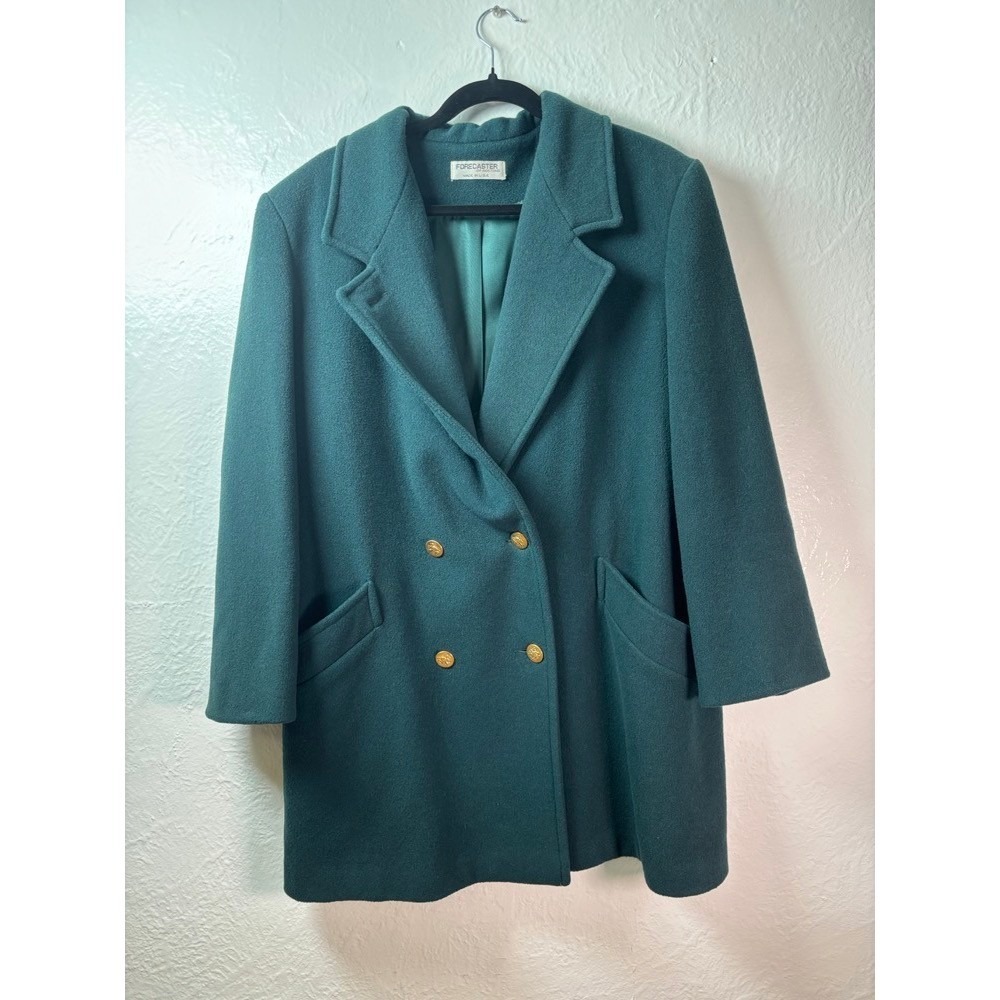 Forecaster of Boston Green Double Breasted Wool Pea Coat Woman Sz 16‎ Old Money